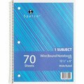 Sparco Notebooks, 1 Subject, 3HP, 10-1/2inx8in, Wide Ruled, 70 Sht, AST SPR83250